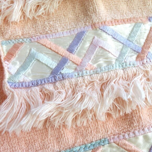 New Vintage 1987 Bath Towel Set 8pc Bath Hand Washcloth Peach Embroidery USA Mod - Picture 12 of 13